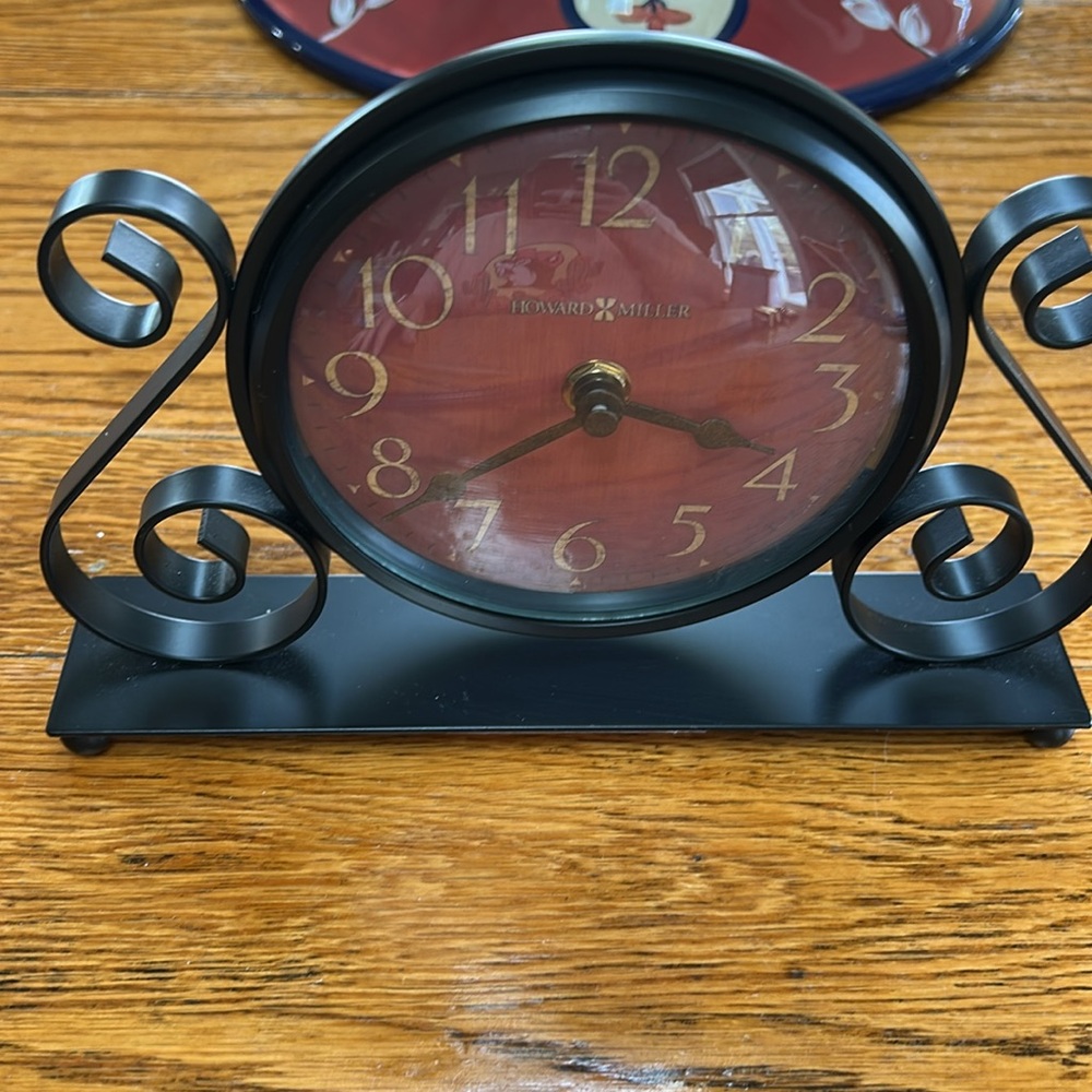 Howard Miller Red Dial Black Metal Table Clock